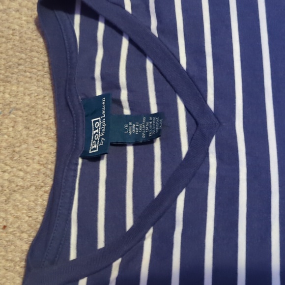 Mens Polo Ralph Lauren striped V-Neck T-shirt size large blue/white - Picture 3 of 4